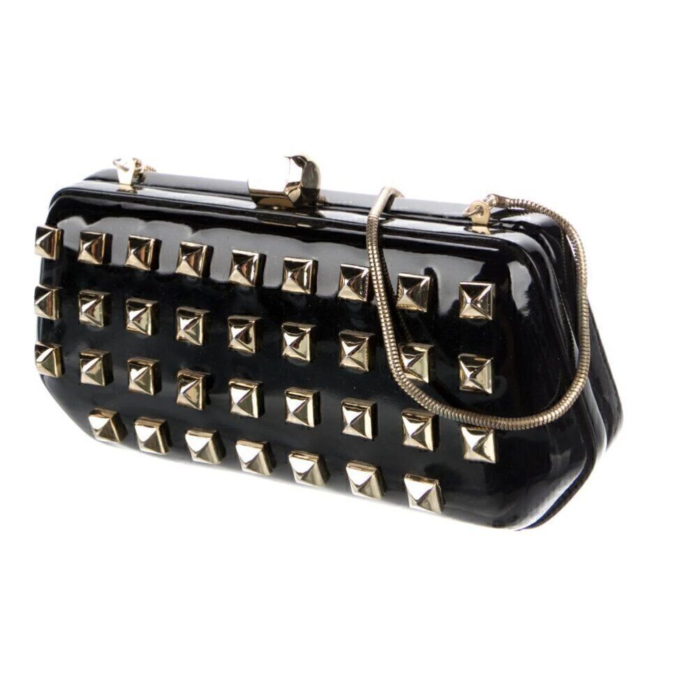NWT Rebecca Minkoff Studded Patent Leather Clutch Purse Black Goth Small Punk - Picture 2 of 13